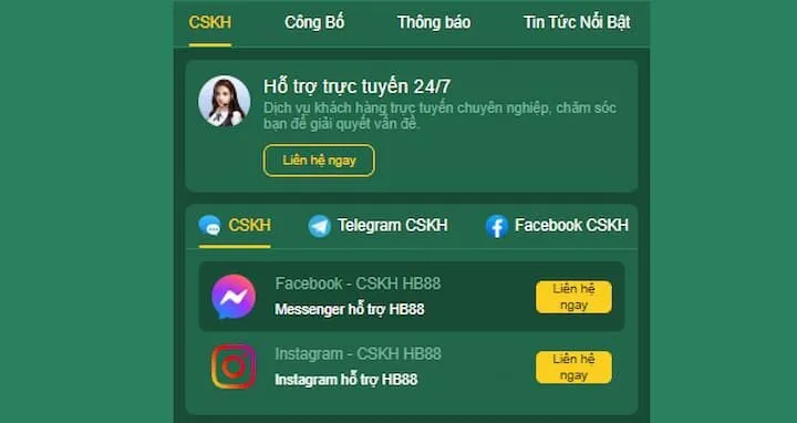 Liên hệ CSKH HB88 qua mạng xã hội tiện lợi