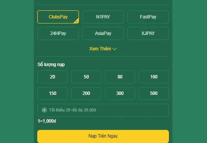 Các bước nạp tiền HB88 qua ví điện tử